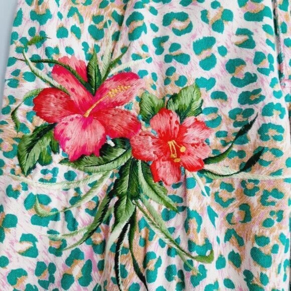 ANNA MOLINARI Floral Embroidered Crop Jeans Leopard Print Sz M - Picture 4 of 12